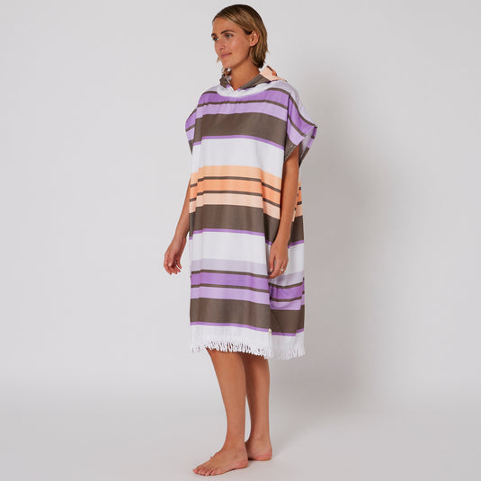 O&E Ladies Sunkissed Hooded Poncho - Apricot/Violet