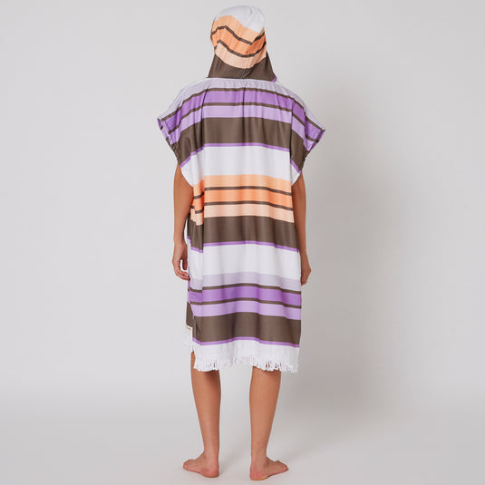 O&E Ladies Sunkissed Hooded Poncho - Apricot/Violet