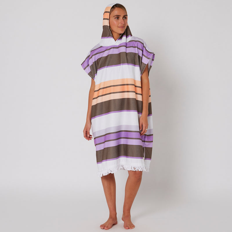 Load image into Gallery viewer, O&E Ladies Sunkissed Hooded Poncho - Apricot/Violet