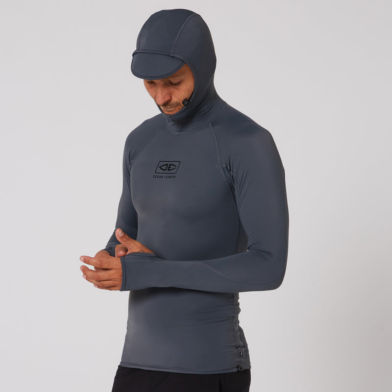 Load image into Gallery viewer, O&E Tropic Hooded L/S Rash Shirt - Charcoal