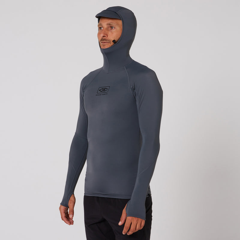 Load image into Gallery viewer, O&E Tropic Hooded L/S Rash Shirt - Charcoal