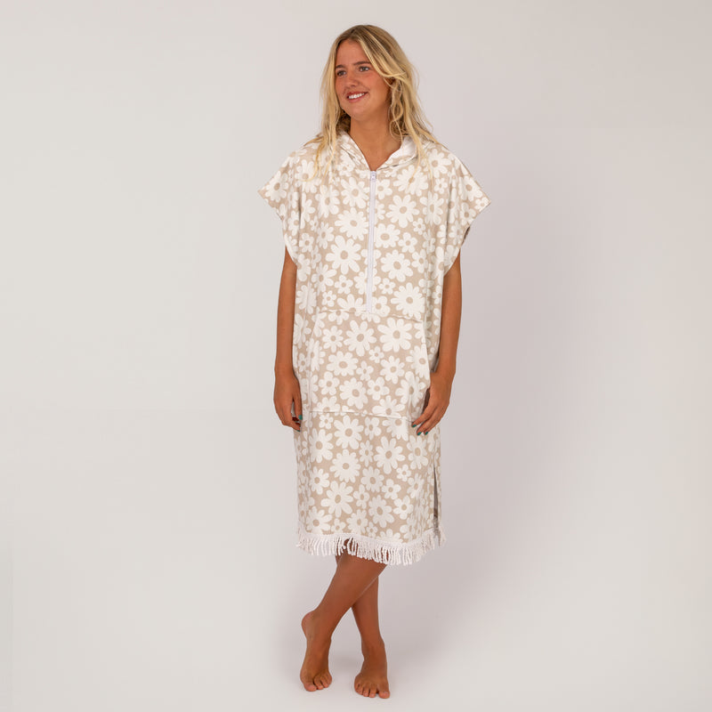 Load image into Gallery viewer, O&amp;E Ladies Daisy Zip Front Hooded Poncho
