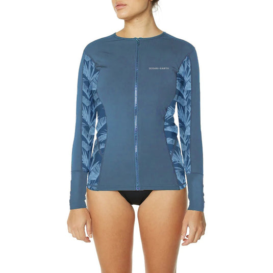 O&E Ladies Oceania L/S Zip Rashie - Atlantic Blue