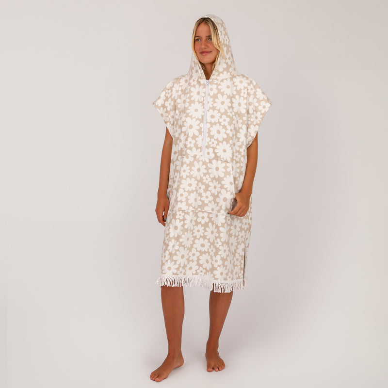 Load image into Gallery viewer, O&amp;E Ladies Daisy Zip Front Hooded Poncho

