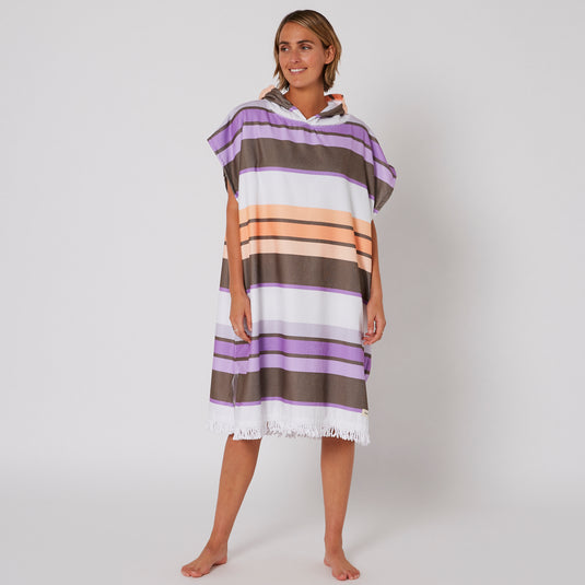 O&E Ladies Sunkissed Hooded Poncho - Apricot/Violet