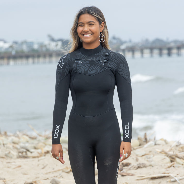 Load image into Gallery viewer, Xcel Ladies Comp 3/2mm Fullsuit - Black/Palm Monstera
