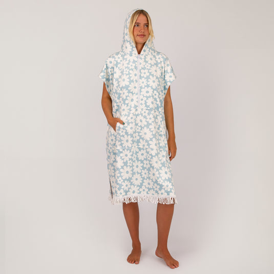 O&E Ladies Daisy Zip Front Hooded Poncho