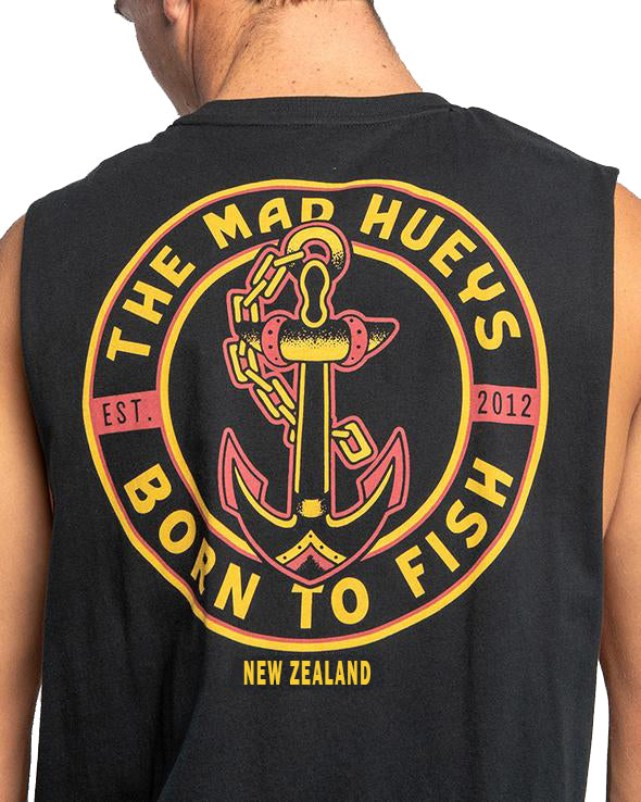 Load image into Gallery viewer, The Mad Hueys Born To Fish NZ Muscle - Black
